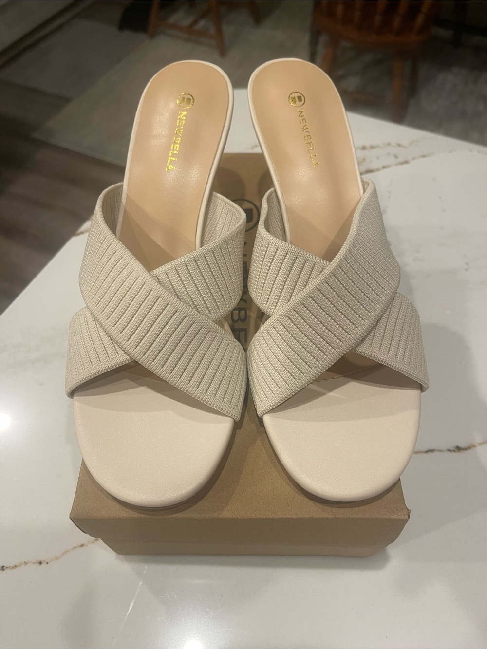 Newbella Neutral Crisscross Slide Sandals - Beige